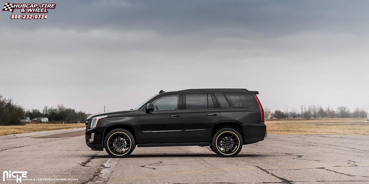 vehicle gallery/cadillac escalade niche ascari 24x10  Gloss Black w/ Gold Outer wheels and rims