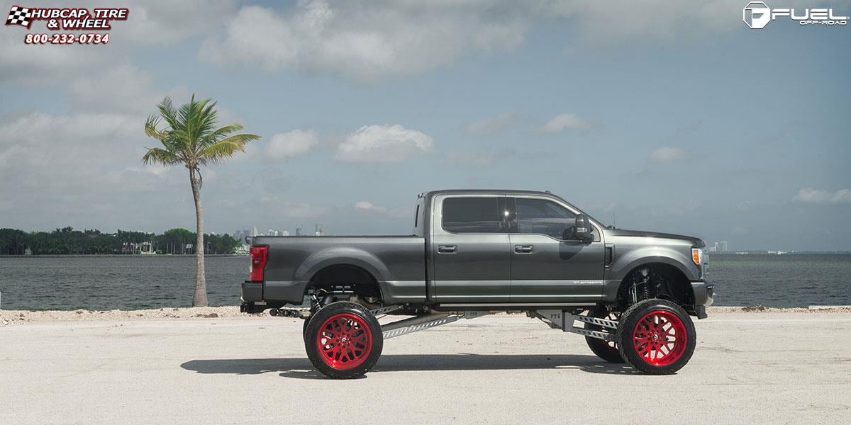 vehicle gallery/ford f 250 super duty fuel forged ff19 26X16  Brushed Candy Red wheels and rims