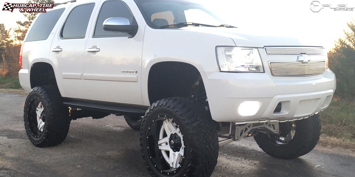vehicle gallery/chevrolet tahoe fuel full blown d255 22X12 Gloss White & Milled with a Gloss Lip wheels and rims