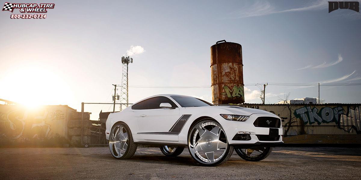 vehicle gallery/ford mustang dub xb6 boosta 28X10  Brushed Face | White Windows | Polished Lip wheels and rims
