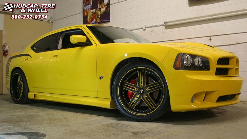 vehicle gallery/dodge charger dub x 11  Black w/ Yellow Accents wheels and rims