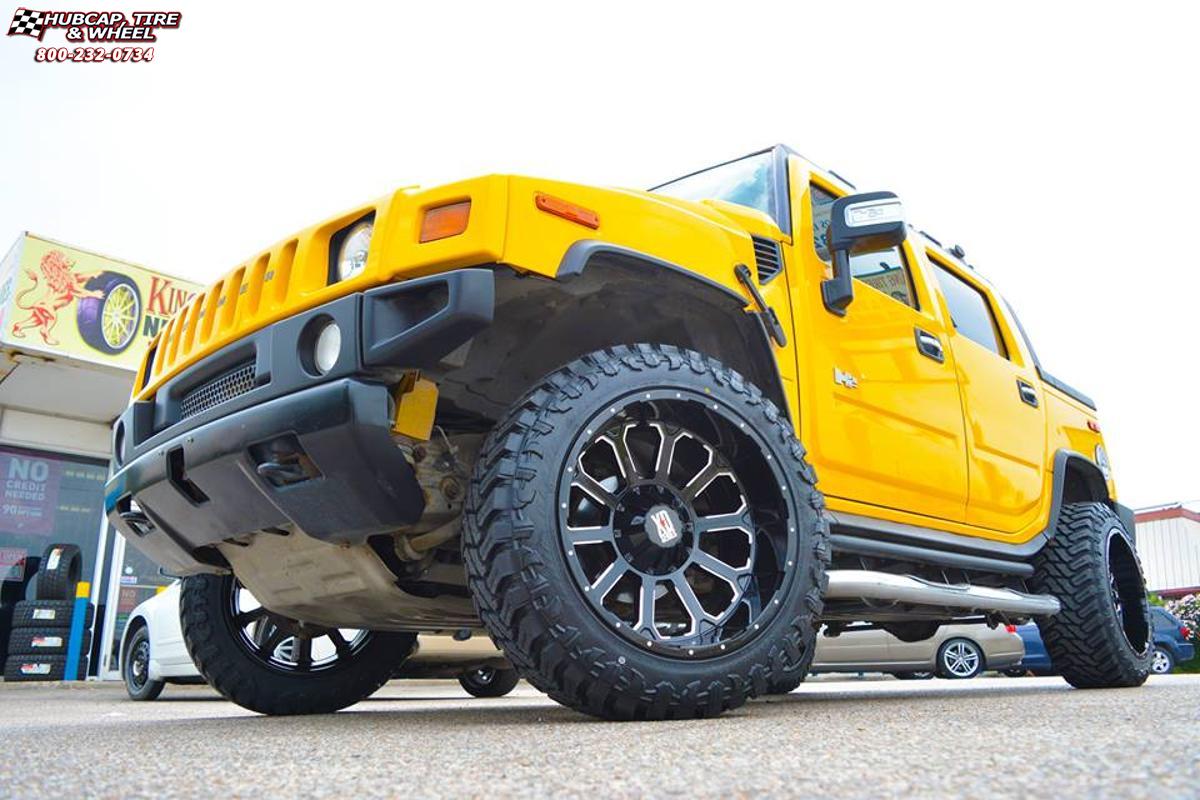 vehicle gallery/hummer h2 xd series xd806 bomb x  Gloss Black Milled wheels and rims