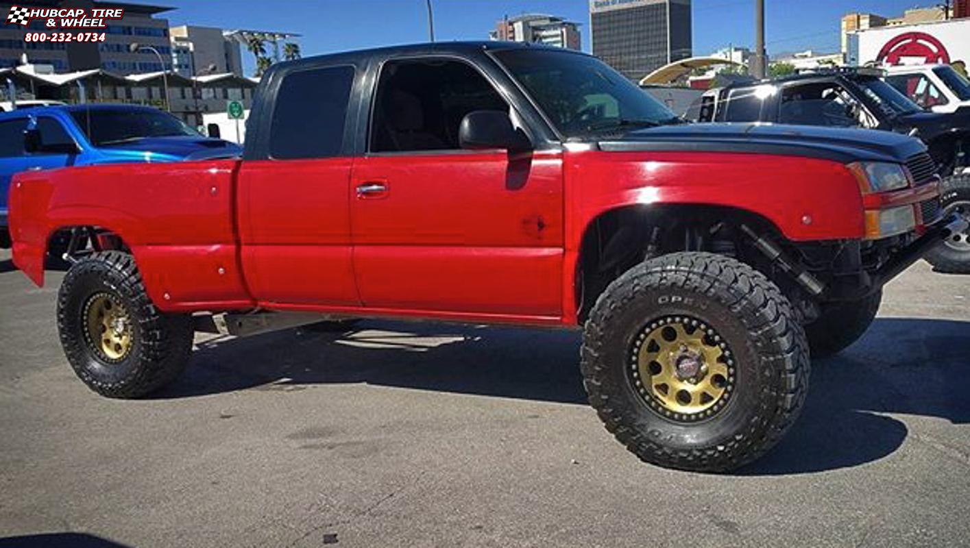 vehicle gallery/chevrolet silverado 1500 xd series xd222 enduro beadlock x  Gold and Black wheels and rims