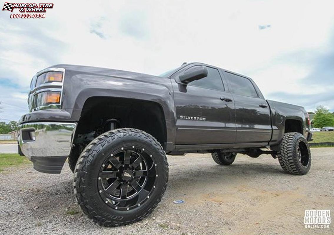 vehicle gallery/chevrolet silverado 1500 moto metal mo962  Gloss Black & Milled wheels and rims