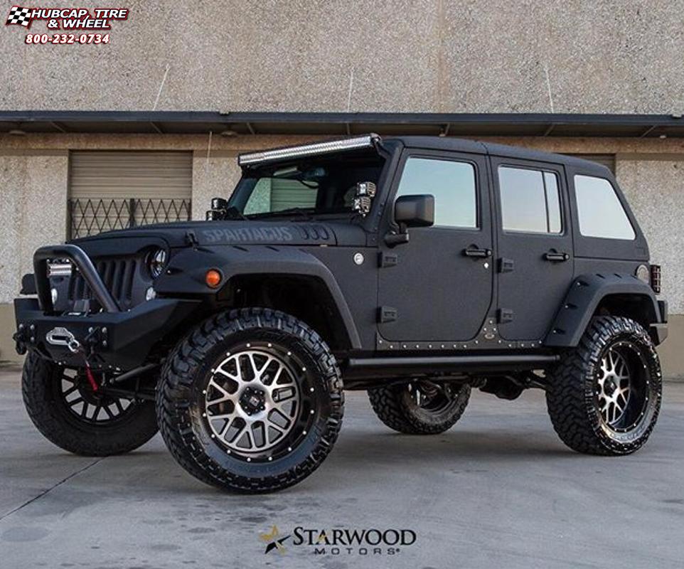 vehicle gallery/jeep wrangler xd series xd820 grenade  Satin Black Machined Face wheels and rims