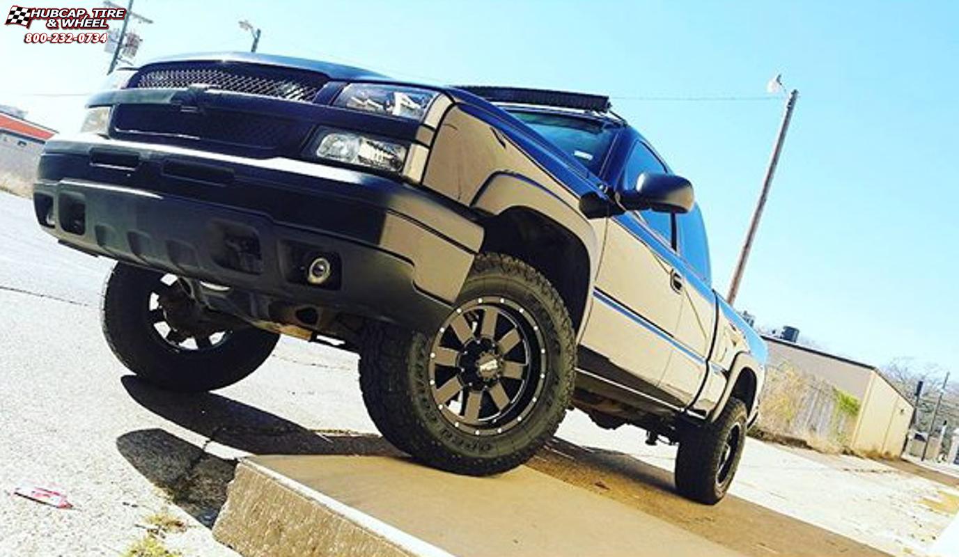 vehicle gallery/chevrolet silverado 1500 moto metal mo962  Satin Black & Milled wheels and rims