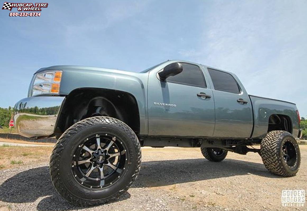 vehicle gallery/chevrolet silverado 1500 moto metal mo970  Gloss Black Machined Face wheels and rims