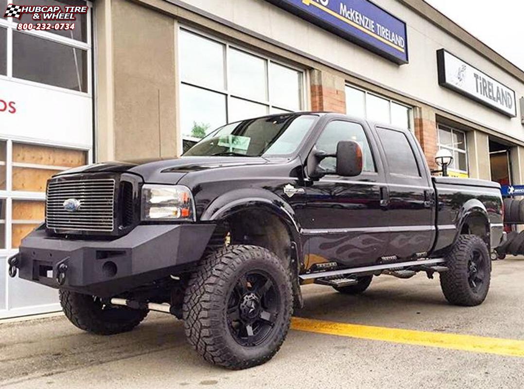 vehicle gallery/ford f 250 xd series xd811 rockstar 2  Satin Black and Black Inserts wheels and rims