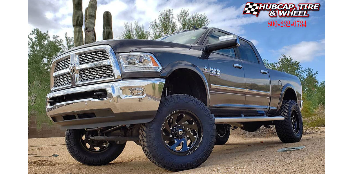 vehicle gallery/2017 dodge ram 3500 fuel d637 vortex gloss black milled 20x10 custom aftermarket truck  Gloss Black & Milled wheels and rims
