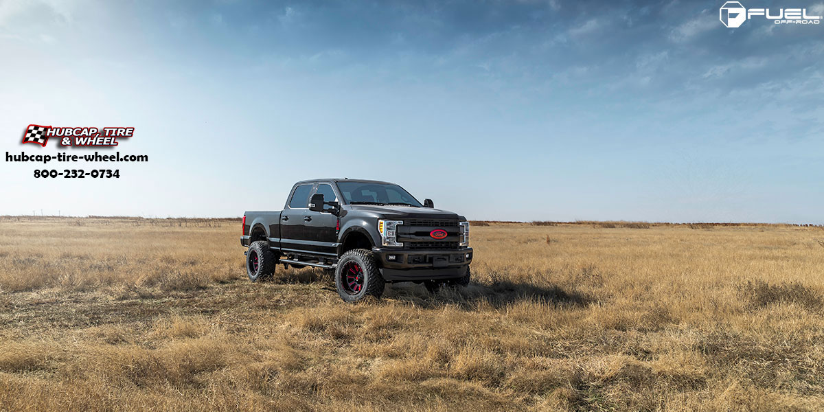 vehicle gallery/ford f 250 super duty fuel hardline d621 20x10  Gloss Black w/ Red Accents wheels and rims