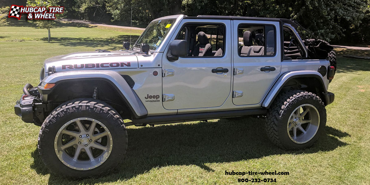 vehicle gallery/2017 jeep rubicon jlu asanti offroad ab814 windmill titanium brushed 20x12 custom aftermarket truck  Titanium Brushed wheels and rims