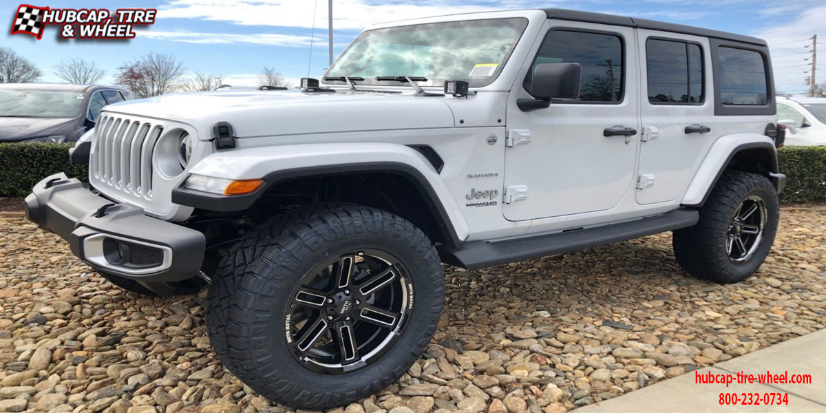vehicle gallery/2017 jeep wrangler sahara mo991 rukus gloss black milled 20x12 custom aftermarket truck  Gloss Black Milled wheels and rims