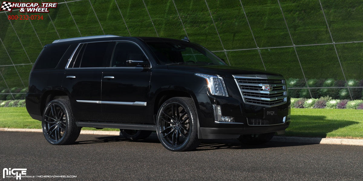 vehicle gallery/2018 cadillac escalade niche m209 vosso gloss black 24x95 custom aftermarket  Gloss Black wheels and rims