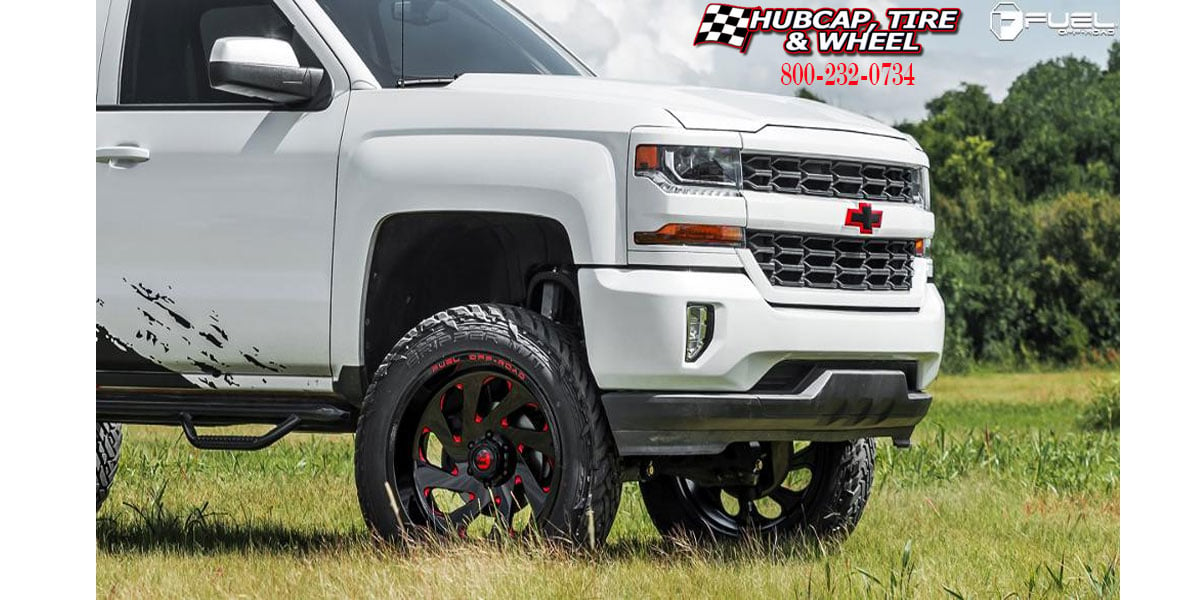 vehicle gallery/2018 chevrolet silverado 1500 fuel d638 vortex gloss black candy red accents 22x12 custom aftermarket truck  Gloss Black w/ Candy Red Accents wheels and rims