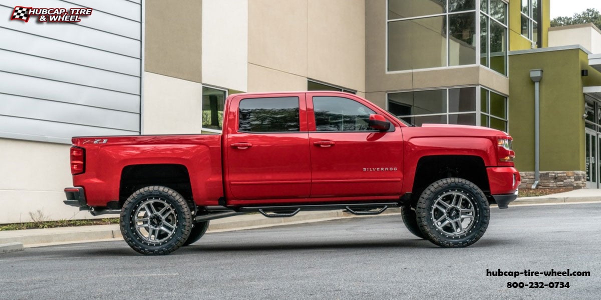 vehicle gallery/2018 chevy silverado moto metal mo987 sentry gloss silver black lip 20x9 custom aftermarket truck  Gloss Black Milled Accents wheels and rims