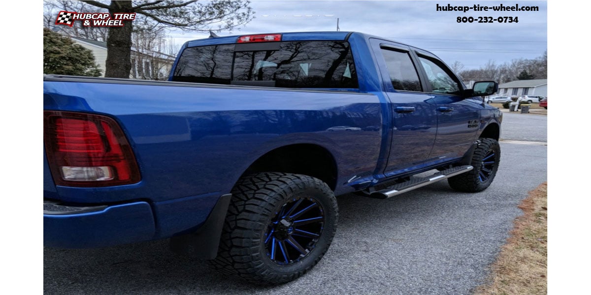 vehicle gallery/2018 dodge ram 1500 fuel d644 contra gloss black candy blue accents 20x10 custom aftermarket truck  Gloss Black w/ Candy Blue Accents wheels and rims
