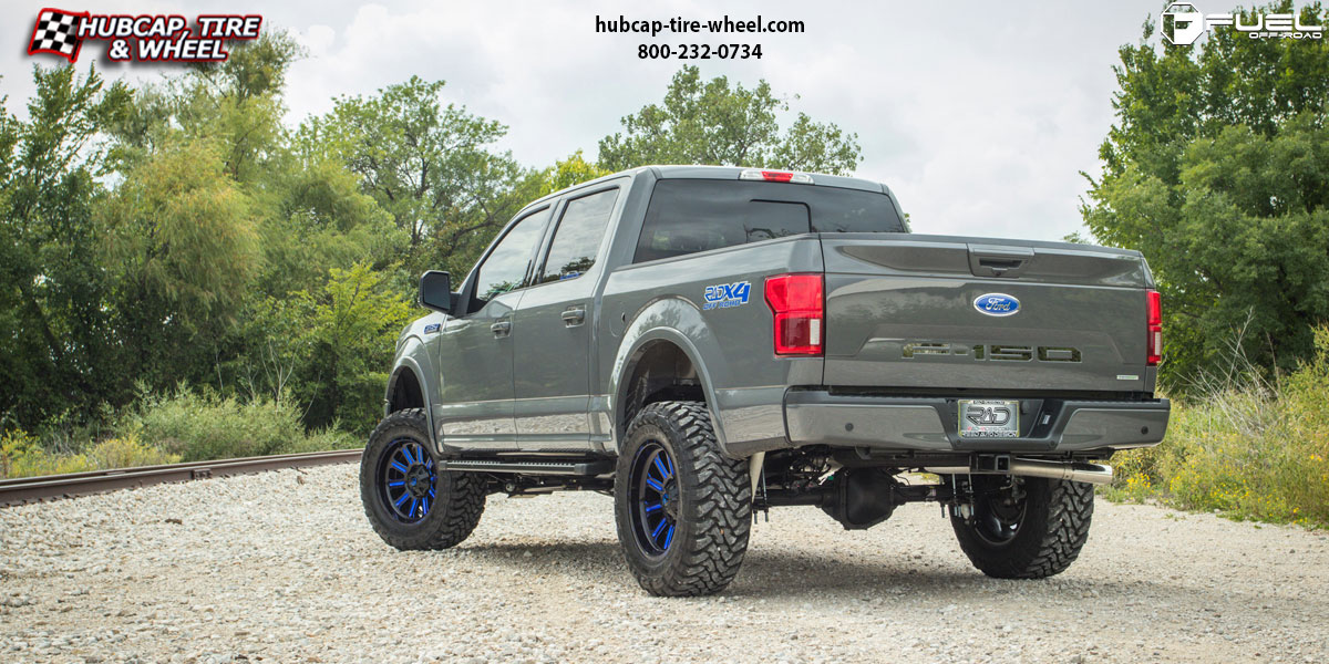 vehicle gallery/2018 ford f 150 fuel d646 hardline gloss black candy blue accents 22x12 custom aftermarket truck  Gloss Black w/ Candy Blue Accents wheels and rims