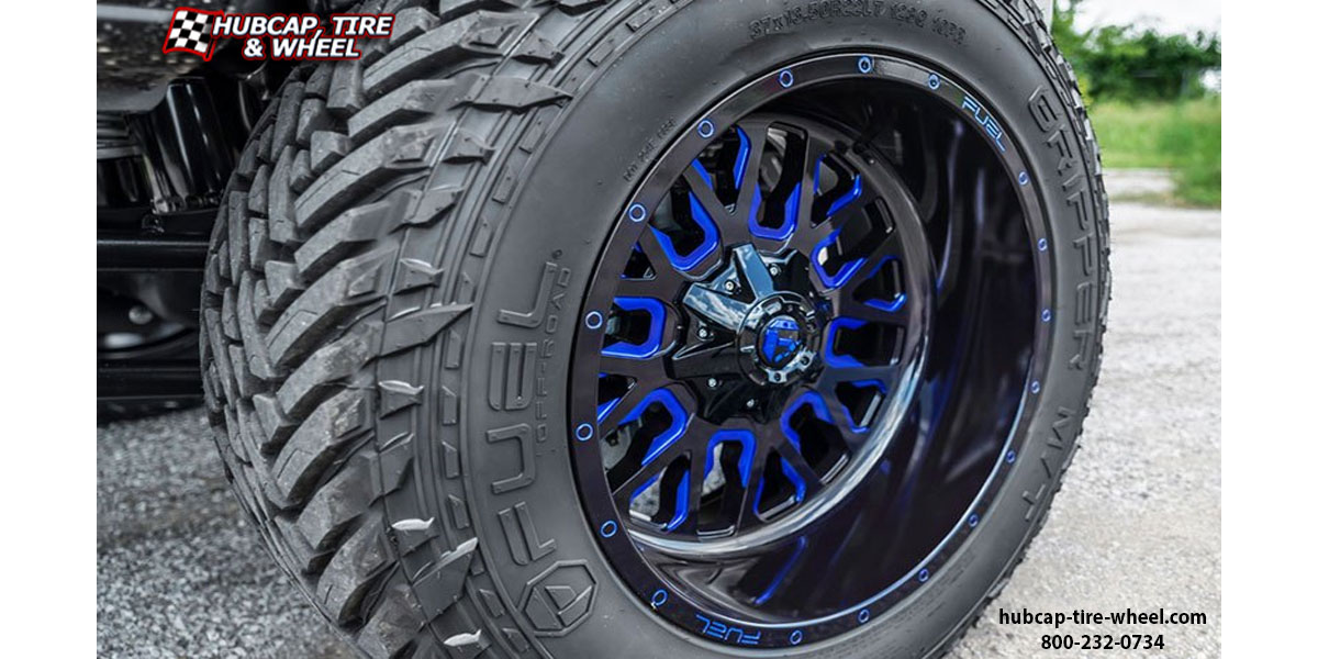 vehicle gallery/2018 ford f 250 super duty fuel d645 stroke gloss black candy blue accents 20x10 custom aftermarket truck  Gloss Black w/ Candy Blue Accents wheels and rims