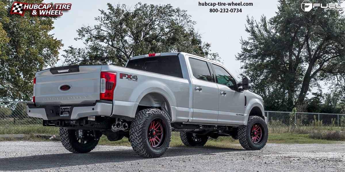 vehicle gallery/2018 ford f 250 super duty fuel d663 ignite gloss black candy red accents 20x9 custom aftermarket truck  Gloss Black w/ Candy Red Accents wheels and rims
