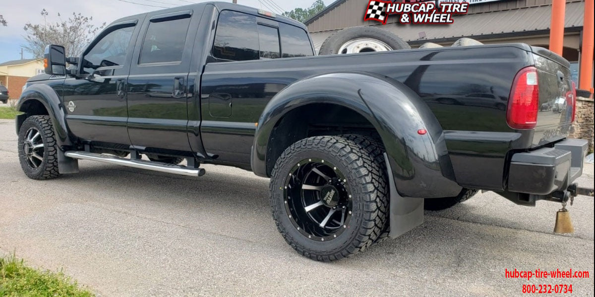 vehicle gallery/2018 ford f 350 moto metal mo995 dually gloss black milled 17x65 custom aftermarket truck  Gloss Black Milled wheels and rims