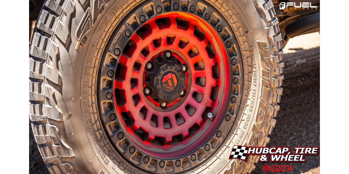 vehicle gallery/2018 toyota fj cruiser fuel d632 zephyr candy red matte black ring 17x9 custom aftermarket truck  Candy Red w/ Matte Black Ring wheels and rims