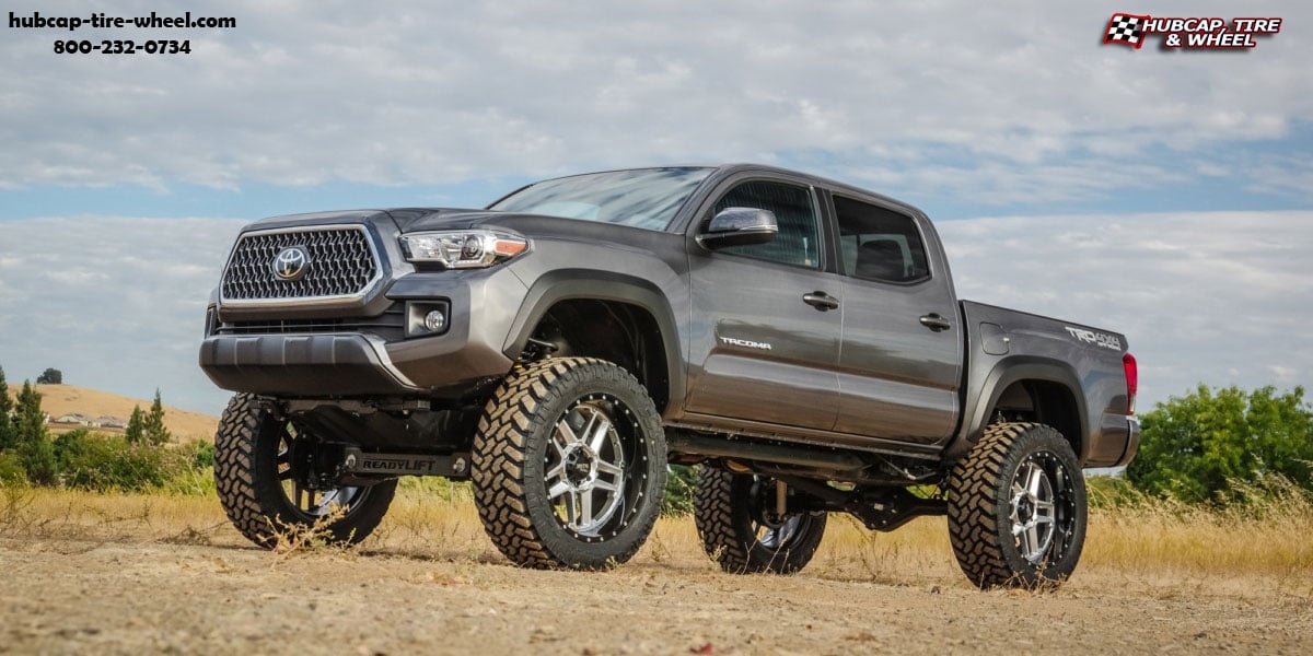 vehicle gallery/2018 toyota tacoma moto metal mo987 sentry gloss silver black lip 20x9 custom aftermarket truck  Gloss Black Milled Accents wheels and rims