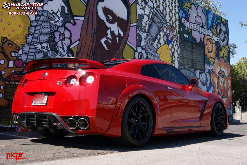 vehicle gallery/nissan gt r niche targa 20x95  Brushed-Matte DDT Face | Matte Black Windows | Brushed Gloss DDT Lip wheels and rims