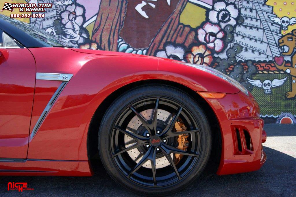 vehicle gallery/nissan gt r niche targa 20x95  Brushed-Matte DDT Face | Matte Black Windows | Brushed Gloss DDT Lip wheels and rims