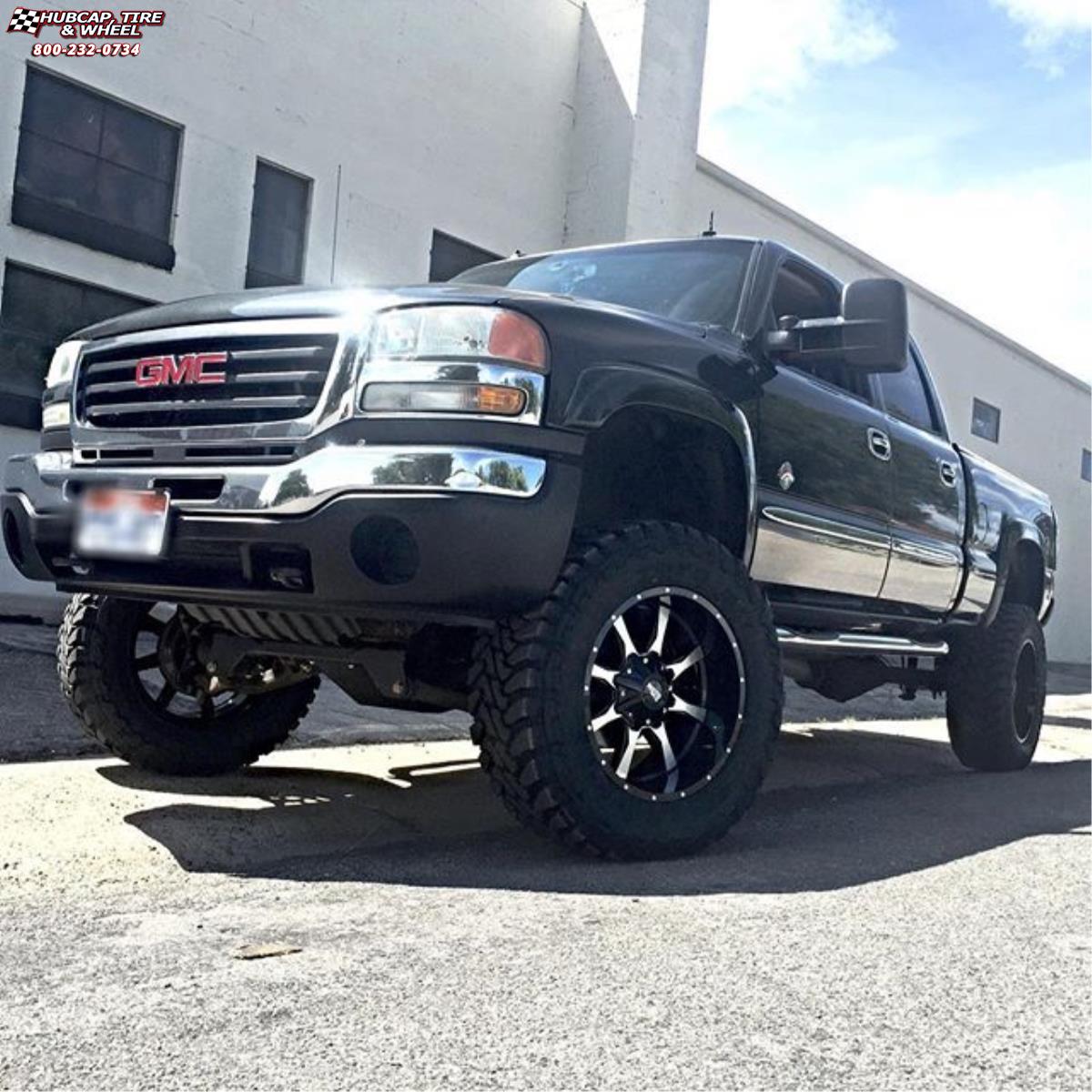 vehicle gallery/gmc sierra 1500 moto metal mo970  Gloss Black Machined Face wheels and rims