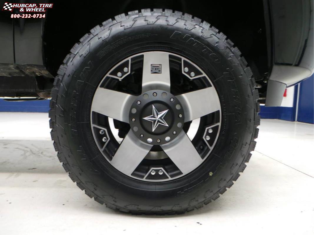vehicle gallery/chevrolet silverado 1500 xd series xd775 rockstar x  Matte Black Machined wheels and rims