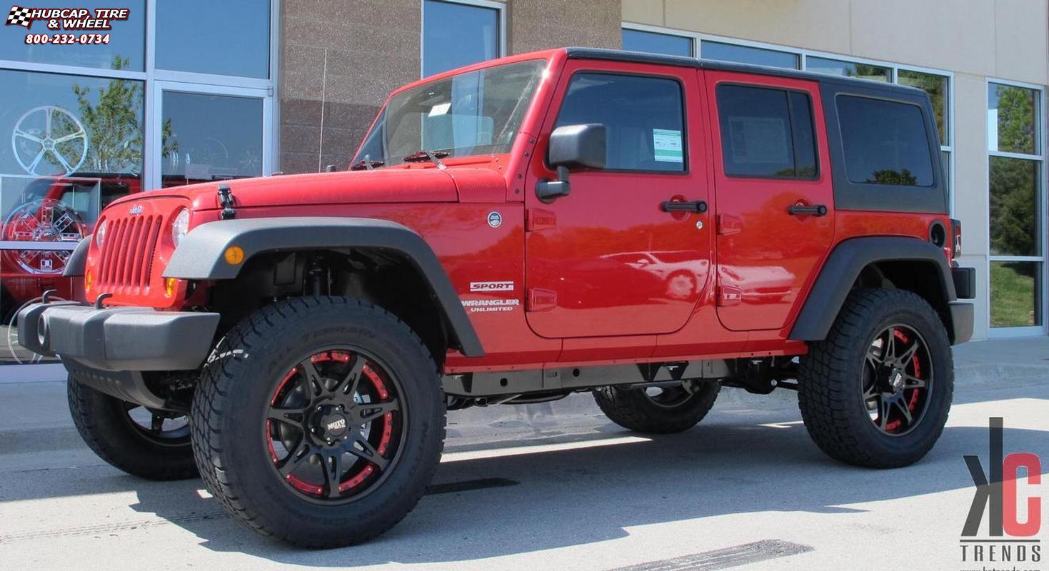 vehicle gallery/2007 jeep wrangler moto metal mo961  Satin Black Red Insert wheels and rims