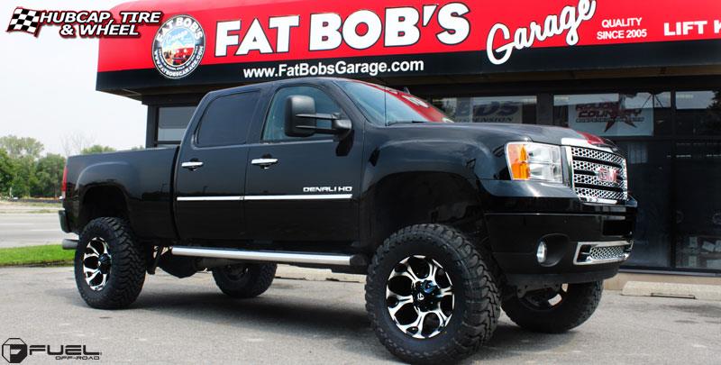 vehicle gallery/gmc sierra 2500hd denali fuel dune d523 20X10  Black & Milled wheels and rims