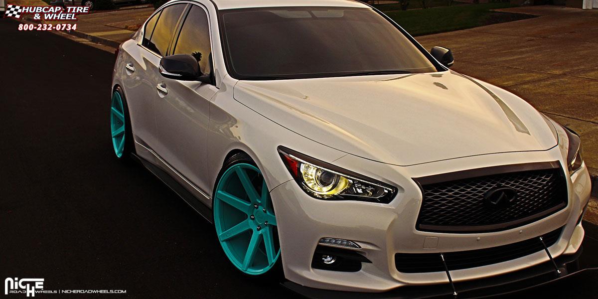 vehicle gallery/infiniti q50 niche verona m151 20x10  custom green wheels and rims