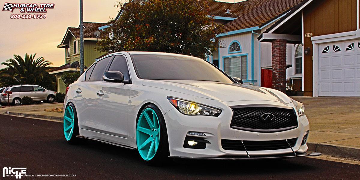 vehicle gallery/infiniti q50 niche verona m151 20x10  custom green wheels and rims