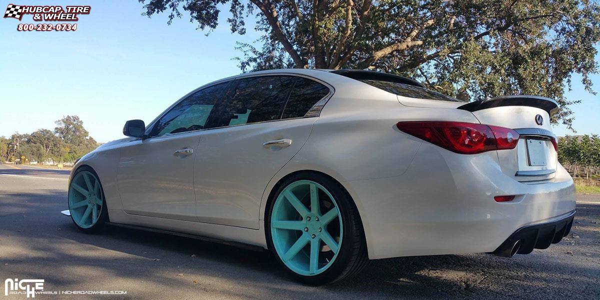 vehicle gallery/infiniti q50 niche verona m151 20x10  custom green wheels and rims