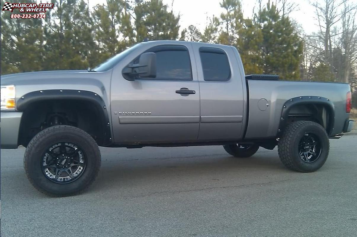 vehicle gallery/2008 chevrolet silverado 1500 moto metal mo961  Satin Black Silver Insert wheels and rims