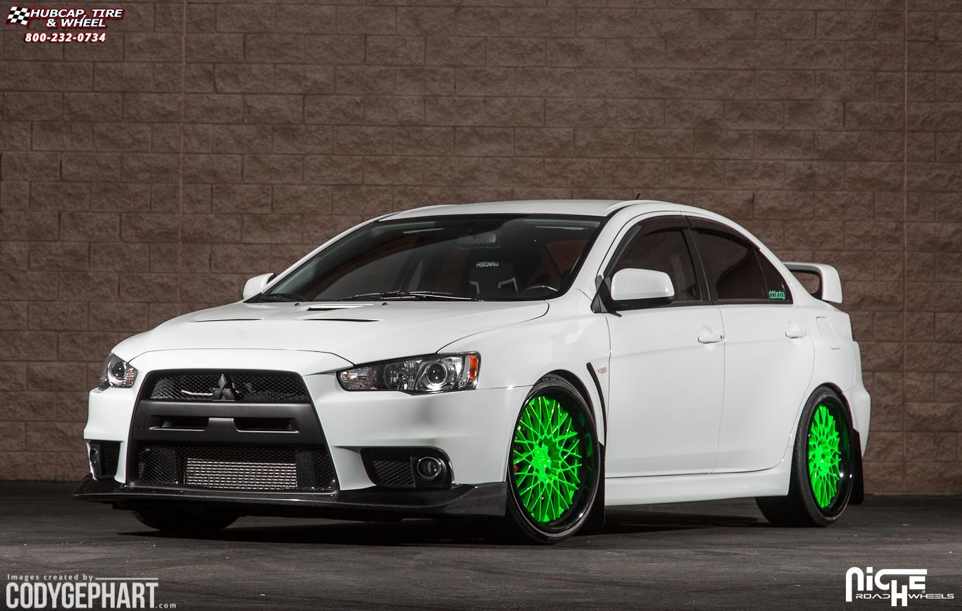 vehicle gallery/mitsubishi evolution x niche citrine h79 20x105 Brushed with Chrome Lip wheels and rims