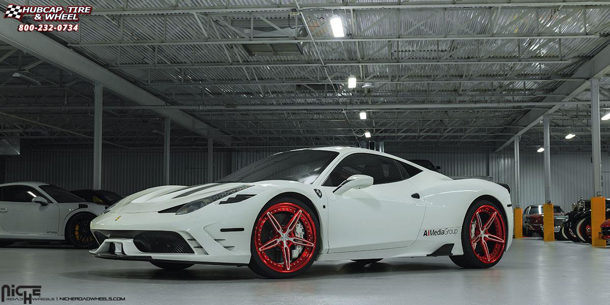 vehicle gallery/ferrari 458 niche cambio 21x9  Candy Red w/ Brushed Face wheels and rims