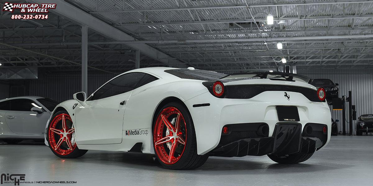 vehicle gallery/ferrari 458 niche cambio 21x9  Candy Red w/ Brushed Face wheels and rims