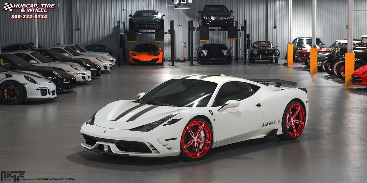 vehicle gallery/ferrari 458 niche cambio 21x9  Candy Red w/ Brushed Face wheels and rims