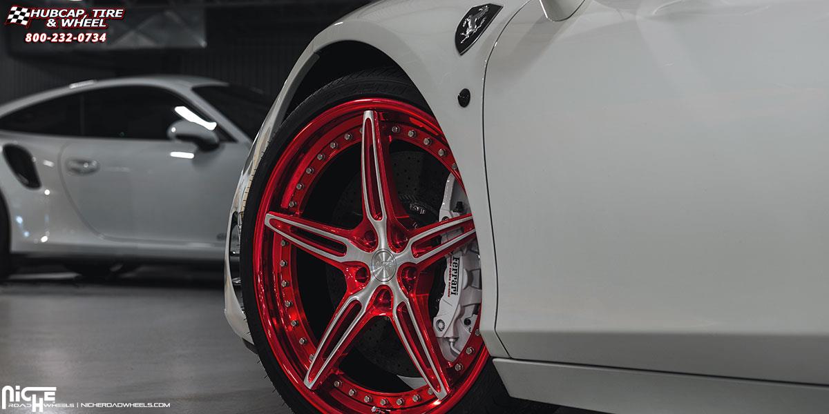 vehicle gallery/ferrari 458 niche cambio 21x9  Candy Red w/ Brushed Face wheels and rims