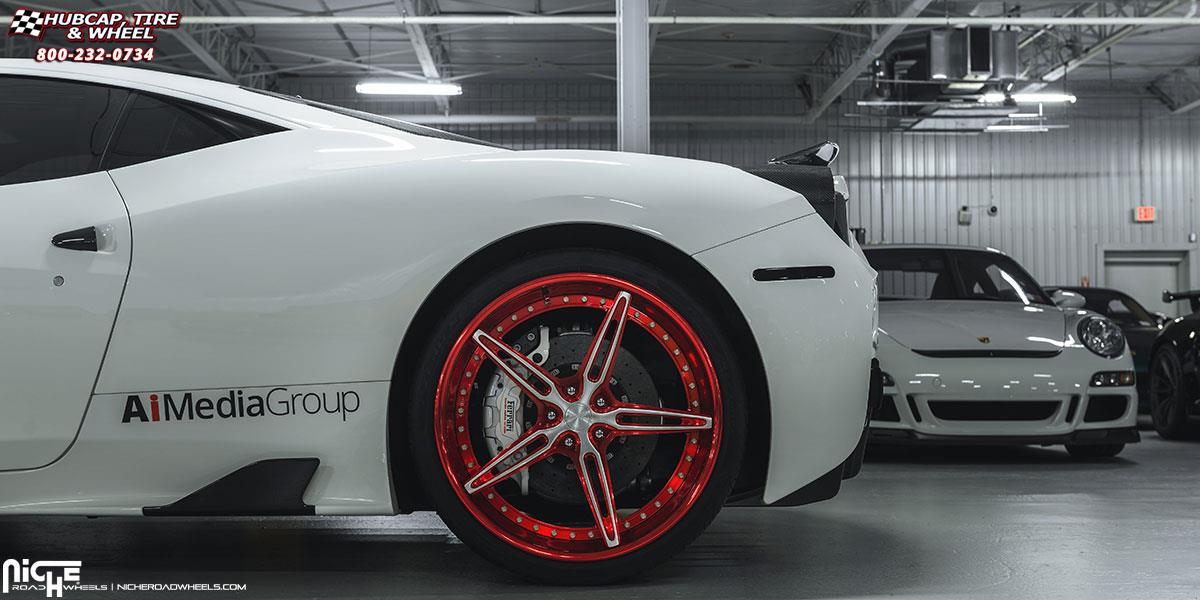 vehicle gallery/ferrari 458 niche cambio 21x9  Candy Red w/ Brushed Face wheels and rims