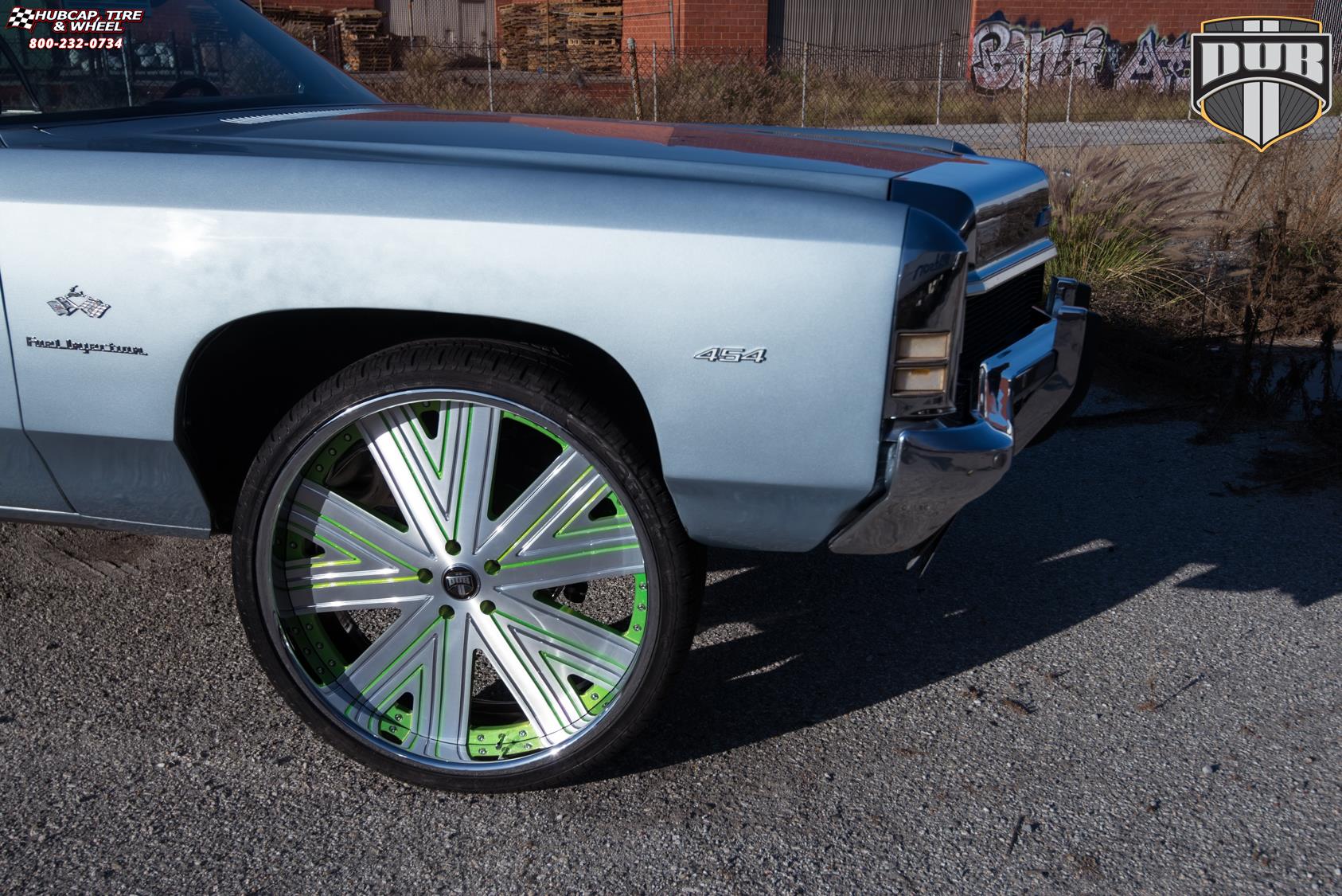 vehicle gallery/chevrolet impala dub x88 draft 26X9  Brushed face w/ green accents, chrome lip wheels and rims