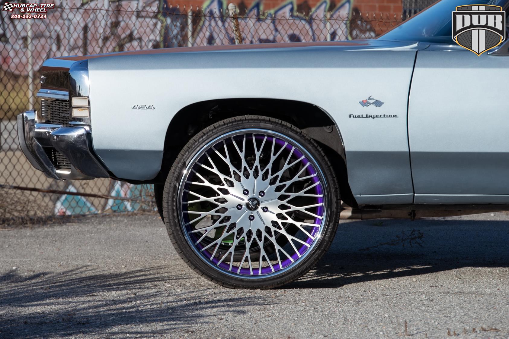 vehicle gallery/chevrolet impala dub x90 salante 26X9  Brushed w/ purple windows, chrome lip wheels and rims