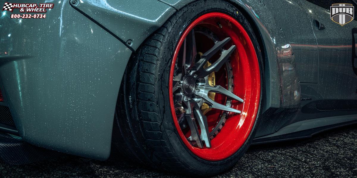 vehicle gallery/ferrari 458 dub xa40 attack 5 20X9 Brushed, DDT | Red Hoop wheels and rims