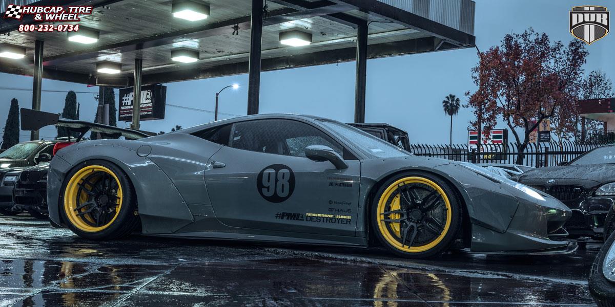 vehicle gallery/ferrari 458 dub xa40 attack 5 20X9 Matte Black | Gloss Yellow Lip wheels and rims