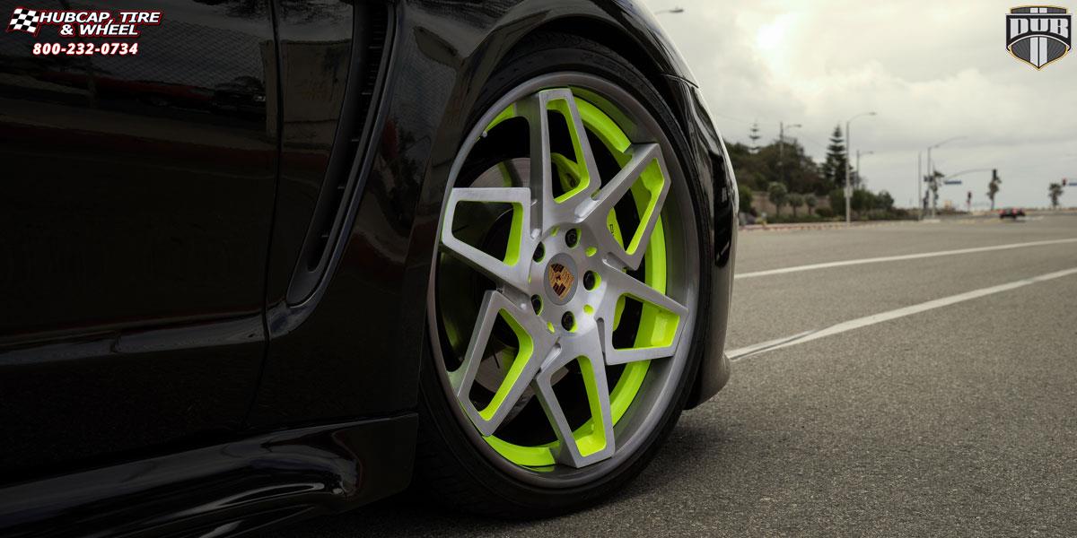 vehicle gallery/porsche panamera dub x80 game on 22X9  Brushed Face Energy Green Windows | Gloss Single Dark Tint Lip wheels and rims
