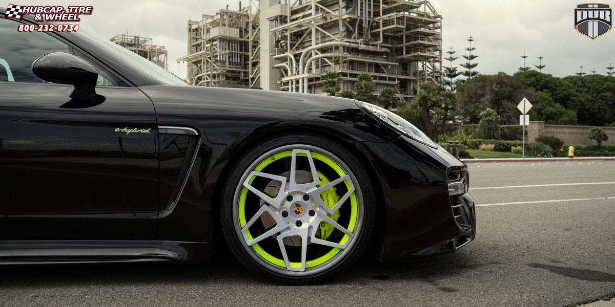 vehicle gallery/porsche panamera dub x80 game on 22X9  Brushed Face Energy Green Windows | Gloss Single Dark Tint Lip wheels and rims