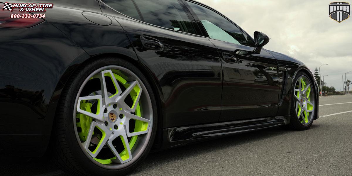 vehicle gallery/porsche panamera dub x80 game on 22X9  Brushed Face Energy Green Windows | Gloss Single Dark Tint Lip wheels and rims