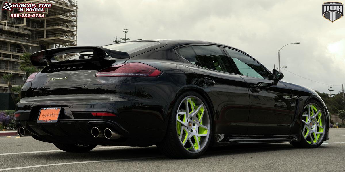 vehicle gallery/porsche panamera dub x80 game on 22X9  Brushed Face Energy Green Windows | Gloss Single Dark Tint Lip wheels and rims